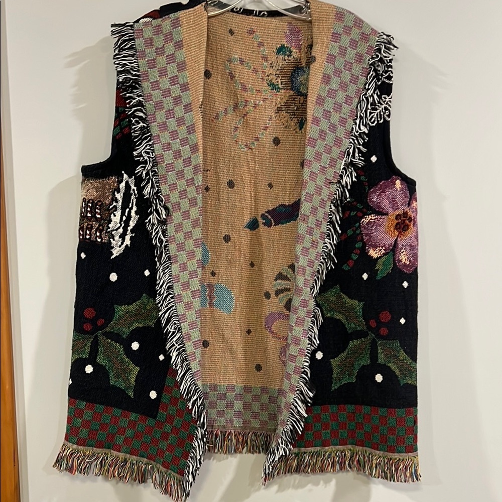 Vintage - recycled afghan vest, holiday blanket